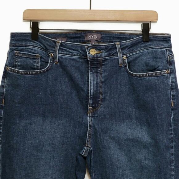 NYDJ Sheri Slim High Rise Straight Leg Blue Denim Jean Size 12P - Picture 4 of 16